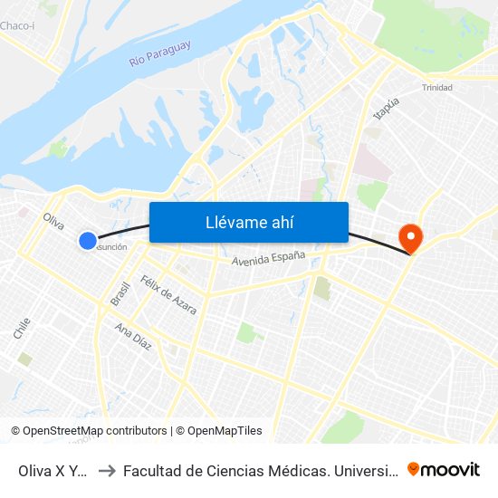 Oliva X Yegros to Facultad  de Ciencias Médicas. Universidad del Pacífico map