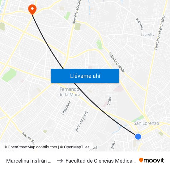 Marcelina Insfrán X Mcal. Estigarribia to Facultad  de Ciencias Médicas. Universidad del Pacífico map