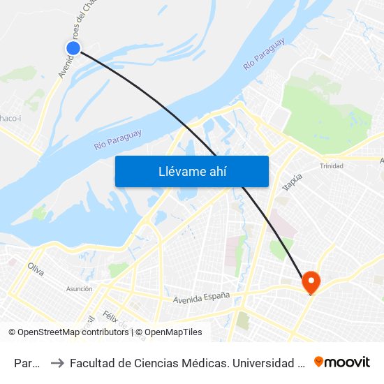 Parada to Facultad  de Ciencias Médicas. Universidad del Pacífico map