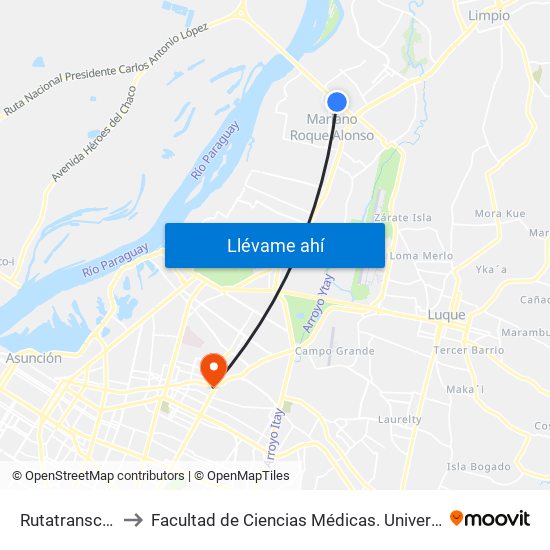 Rutatranschaco, 9 to Facultad  de Ciencias Médicas. Universidad del Pacífico map