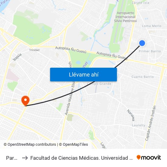 Parada to Facultad  de Ciencias Médicas. Universidad del Pacífico map