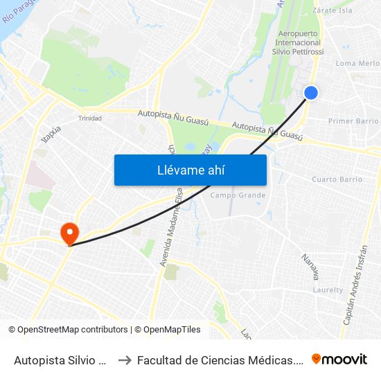 Autopista Silvio Pettirossi, 2060 to Facultad  de Ciencias Médicas. Universidad del Pacífico map