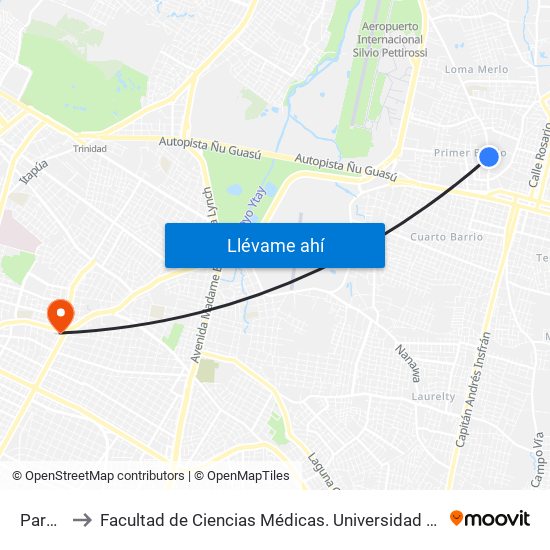 Parada to Facultad  de Ciencias Médicas. Universidad del Pacífico map