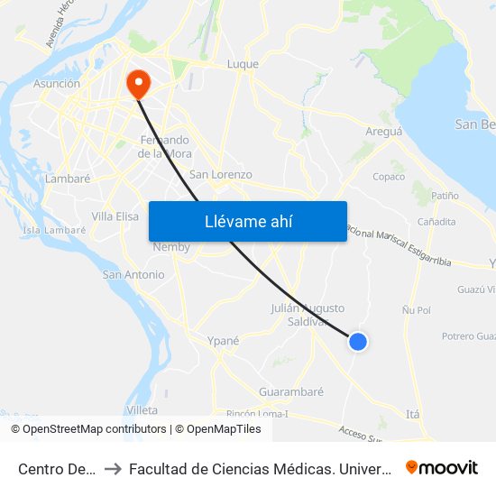 Centro De Salud to Facultad  de Ciencias Médicas. Universidad del Pacífico map