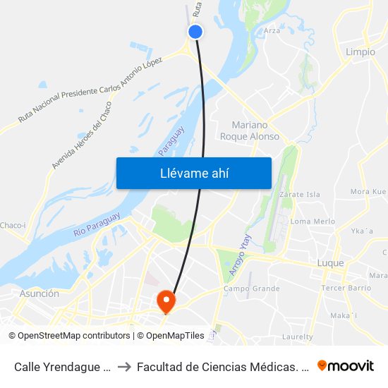 Calle Yrendague Y Calle Fabián to Facultad  de Ciencias Médicas. Universidad del Pacífico map