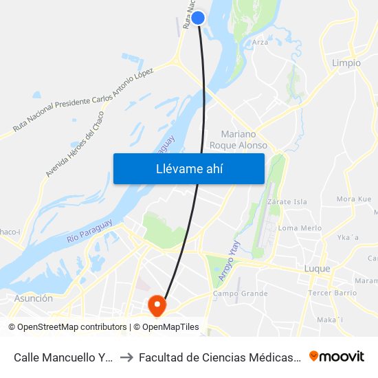 Calle Mancuello Y Calle Rodríguez to Facultad  de Ciencias Médicas. Universidad del Pacífico map