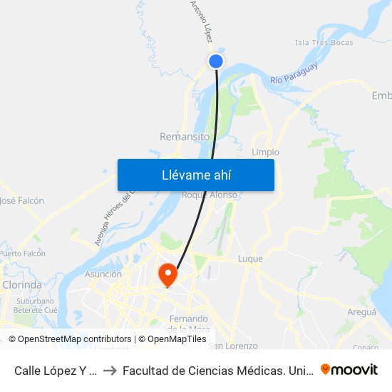 Calle López Y Boquerón to Facultad  de Ciencias Médicas. Universidad del Pacífico map