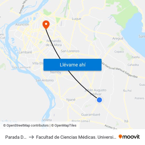 Parada De Bus to Facultad  de Ciencias Médicas. Universidad del Pacífico map