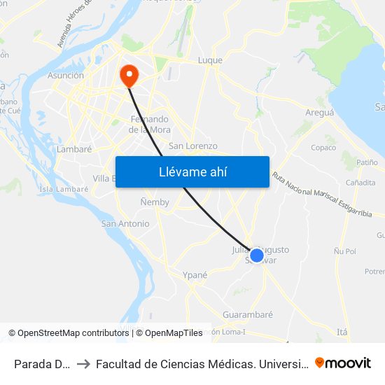 Parada De Bus to Facultad  de Ciencias Médicas. Universidad del Pacífico map