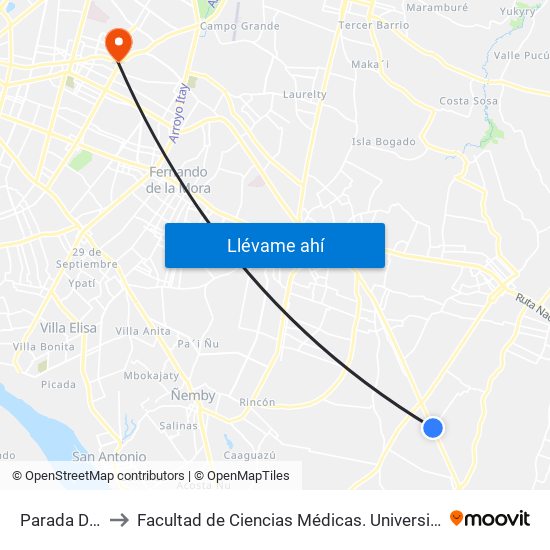 Parada De Bus to Facultad  de Ciencias Médicas. Universidad del Pacífico map