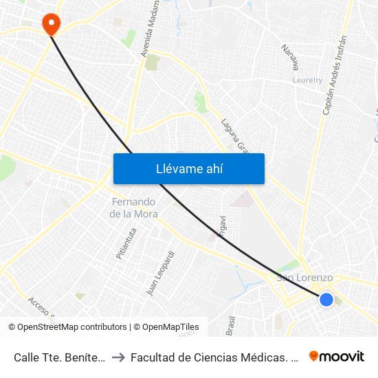 Calle Tte. Benítez Y Calle Ríos to Facultad  de Ciencias Médicas. Universidad del Pacífico map
