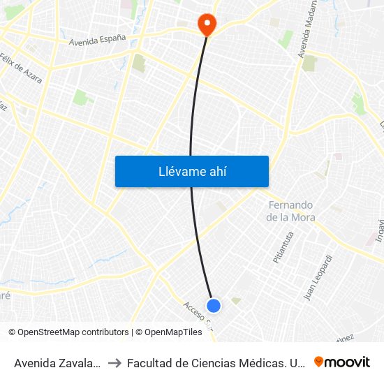 Avenida Zavalas Cué, 2600 to Facultad  de Ciencias Médicas. Universidad del Pacífico map