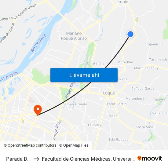 Parada De Bus to Facultad  de Ciencias Médicas. Universidad del Pacífico map