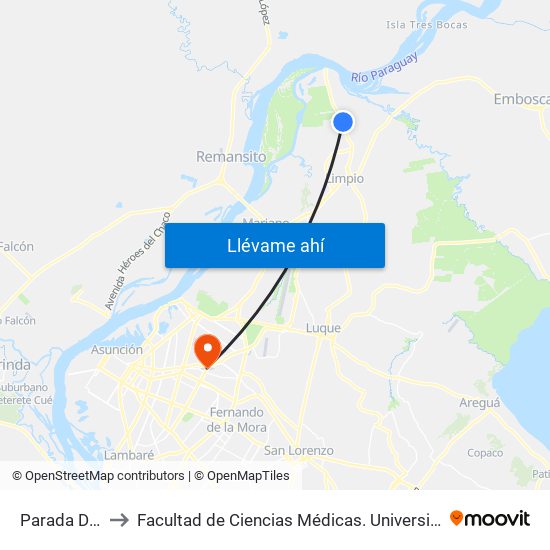 Parada De Bus to Facultad  de Ciencias Médicas. Universidad del Pacífico map