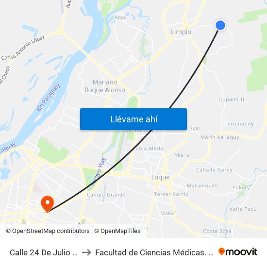 Calle 24 De Julio Y Calle Poetas to Facultad  de Ciencias Médicas. Universidad del Pacífico map