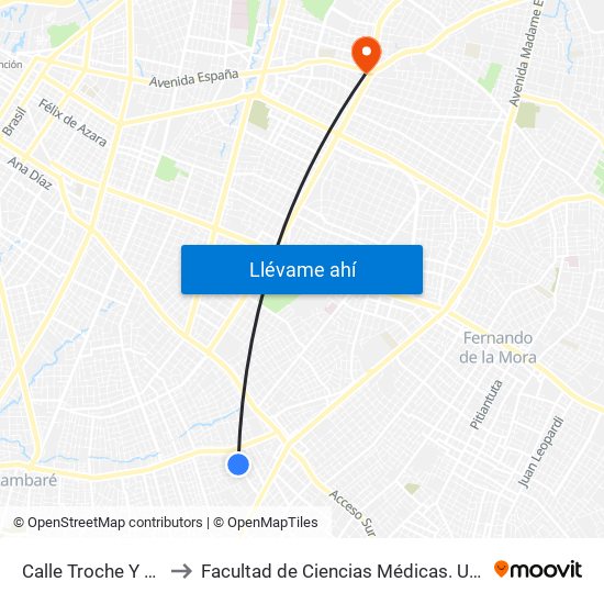 Calle Troche Y Calle Solano to Facultad  de Ciencias Médicas. Universidad del Pacífico map