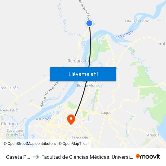 Caseta Policial to Facultad  de Ciencias Médicas. Universidad del Pacífico map