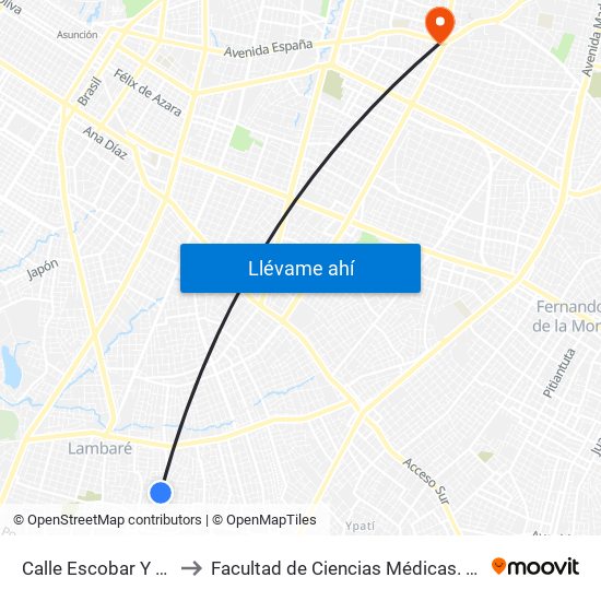 Calle Escobar Y Calle Pykysyry to Facultad  de Ciencias Médicas. Universidad del Pacífico map