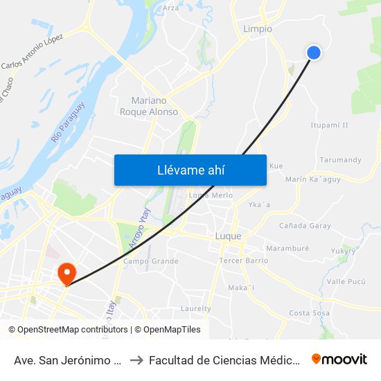 Ave. San Jerónimo / Calle La Residenta to Facultad  de Ciencias Médicas. Universidad del Pacífico map