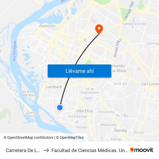 Carretera De López, 2527 to Facultad  de Ciencias Médicas. Universidad del Pacífico map