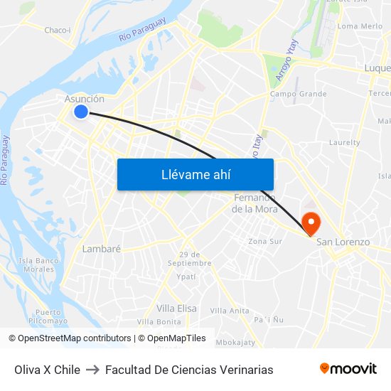 Oliva X Chile to Facultad De Ciencias Verinarias map