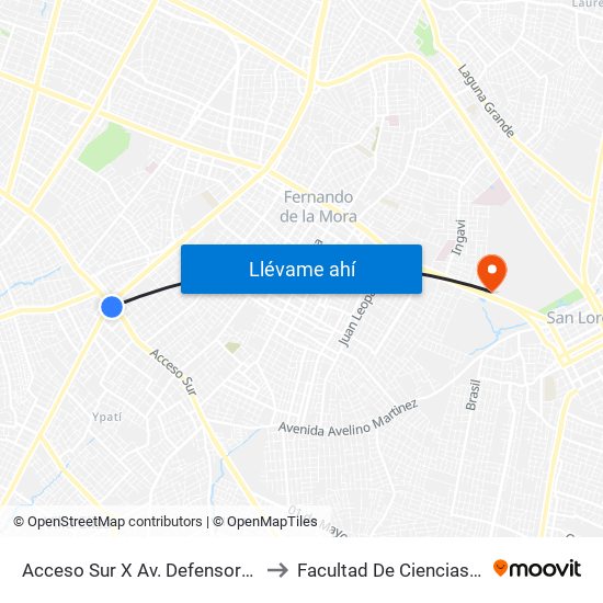 Acceso Sur X Av. Defensores Del Chaco to Facultad De Ciencias Verinarias map