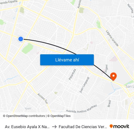 Av. Eusebio Ayala X Nazareth to Facultad De Ciencias Verinarias map