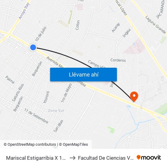 Mariscal Estigarribia X 10 De Julio to Facultad De Ciencias Verinarias map