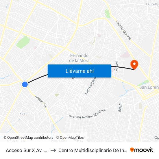 Acceso Sur X Av. Defensores Del Chaco to Centro Multidisciplinario De Investigación Científico Tecnológica map