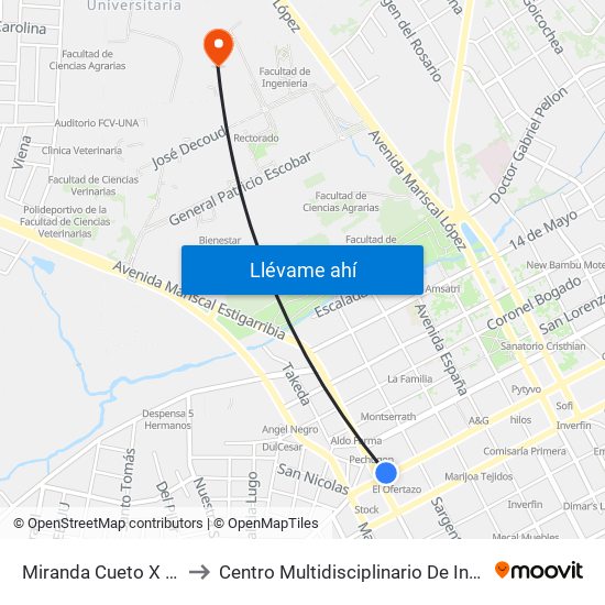 Miranda Cueto X Mariscal Estigarribia to Centro Multidisciplinario De Investigación Científico Tecnológica map