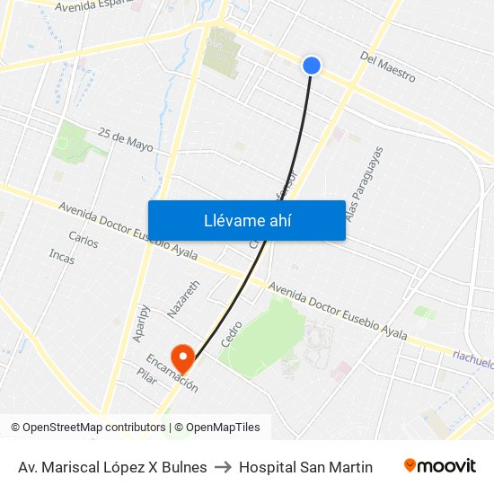 Av. Mariscal López X Bulnes to Hospital San Martin map