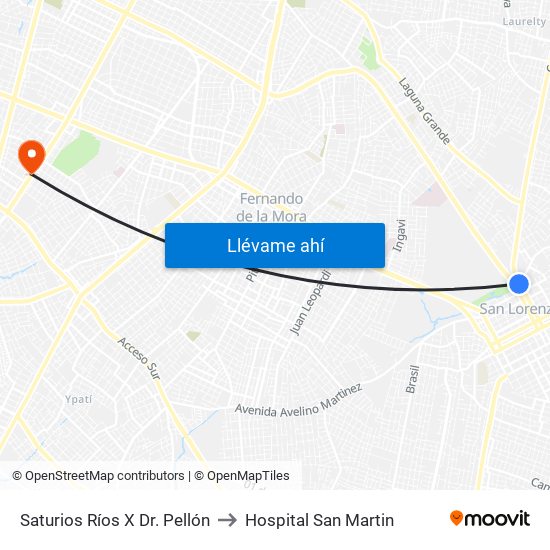 Saturios Ríos X Dr. Pellón to Hospital San Martin map