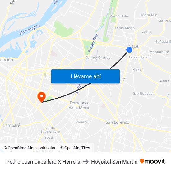 Pedro Juan Caballero X Herrera to Hospital San Martin map