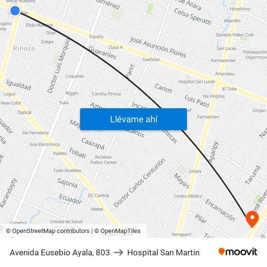 Avenida Eusebio Ayala, 803 to Hospital San Martin map