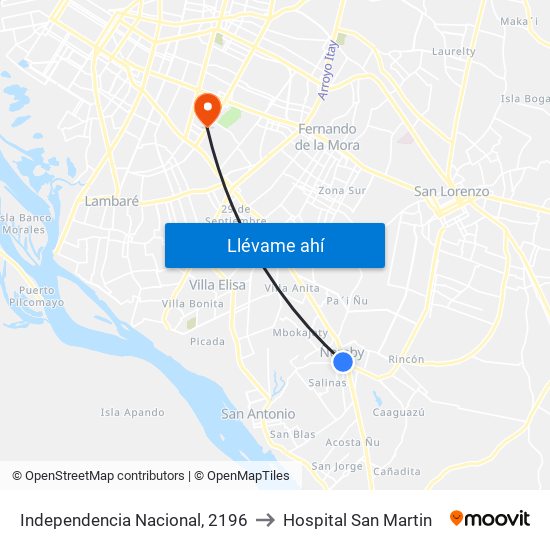 Independencia Nacional, 2196 to Hospital San Martin map