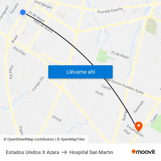 Estados Unidos X Azara to Hospital San Martin map