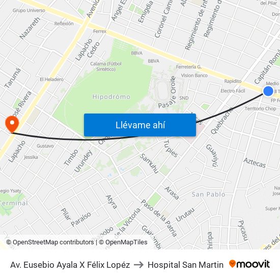 Av. Eusebio Ayala X Félix Lopéz to Hospital San Martin map