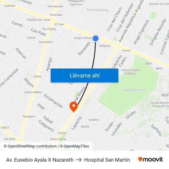 Av. Eusebio Ayala X Nazareth to Hospital San Martin map