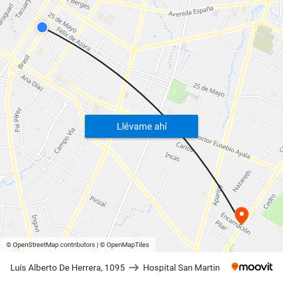 Luís Alberto De Herrera, 1095 to Hospital San Martin map