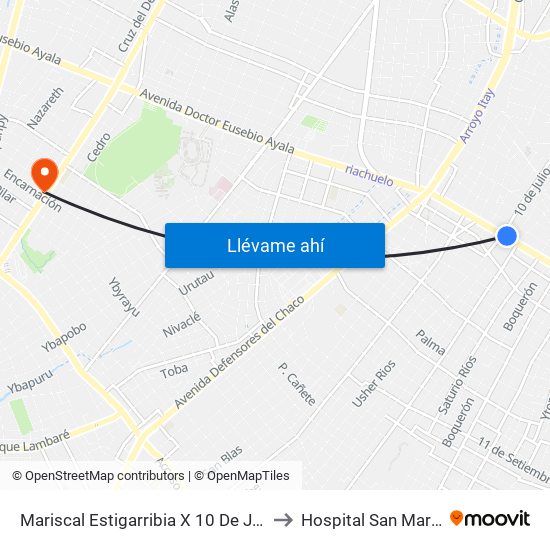 Mariscal Estigarribia X 10 De Julio to Hospital San Martin map