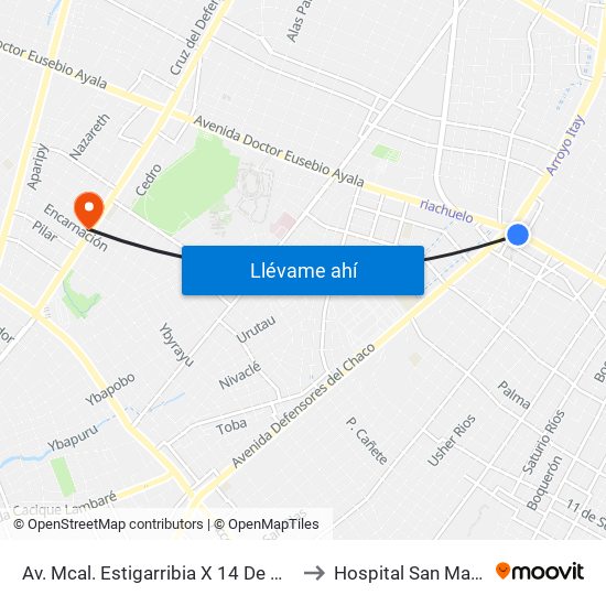 Av. Mcal. Estigarribia X 14 De Mayo to Hospital San Martin map