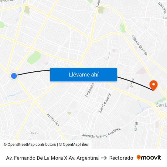 Av. Fernando De La Mora X Av. Argentina to Rectorado map