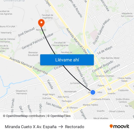 Miranda Cueto X Av. España to Rectorado map