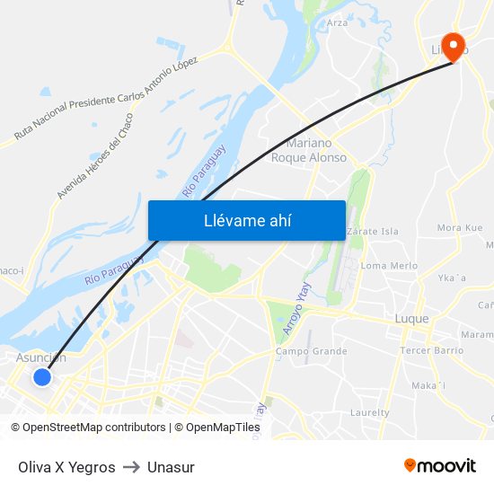 Oliva X Yegros to Unasur map