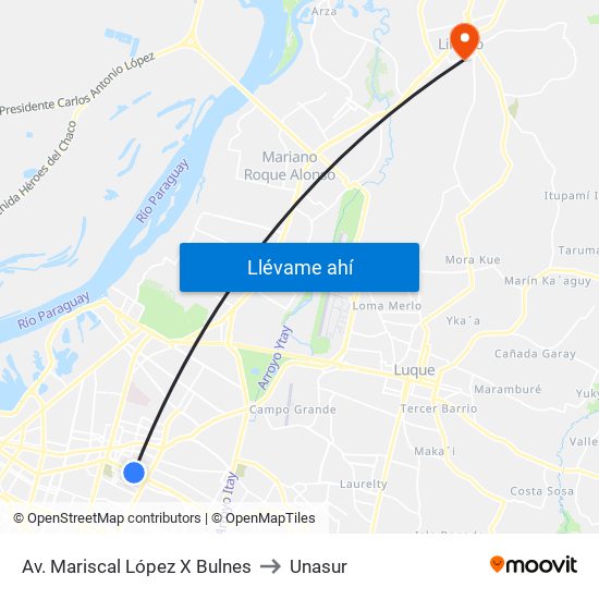 Av. Mariscal López X Bulnes to Unasur map