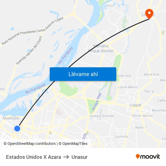 Estados Unidos X Azara to Unasur map