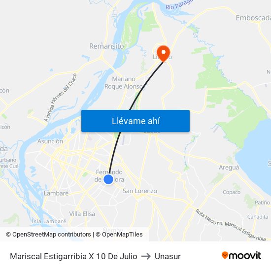 Mariscal Estigarribia X 10 De Julio to Unasur map