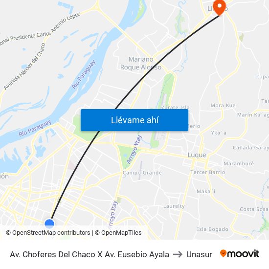 Av. Choferes Del Chaco X Av. Eusebio Ayala to Unasur map