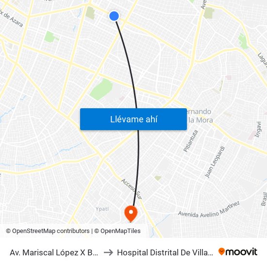 Av. Mariscal López X Bulnes to Hospital Distrital De Villa Elisa map