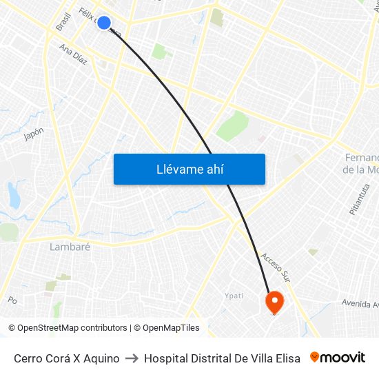 Cerro Corá X Aquino to Hospital Distrital De Villa Elisa map